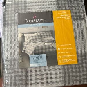 Cuddl Duds Grey Gingham Plaid Flannel Sheet Set